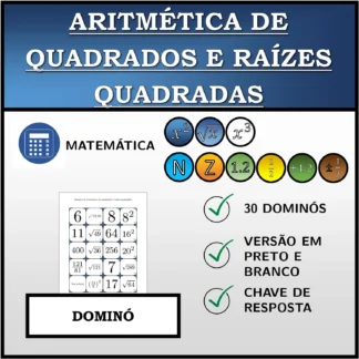 Dominó: Aritmética de quadrados e raízes quadradas