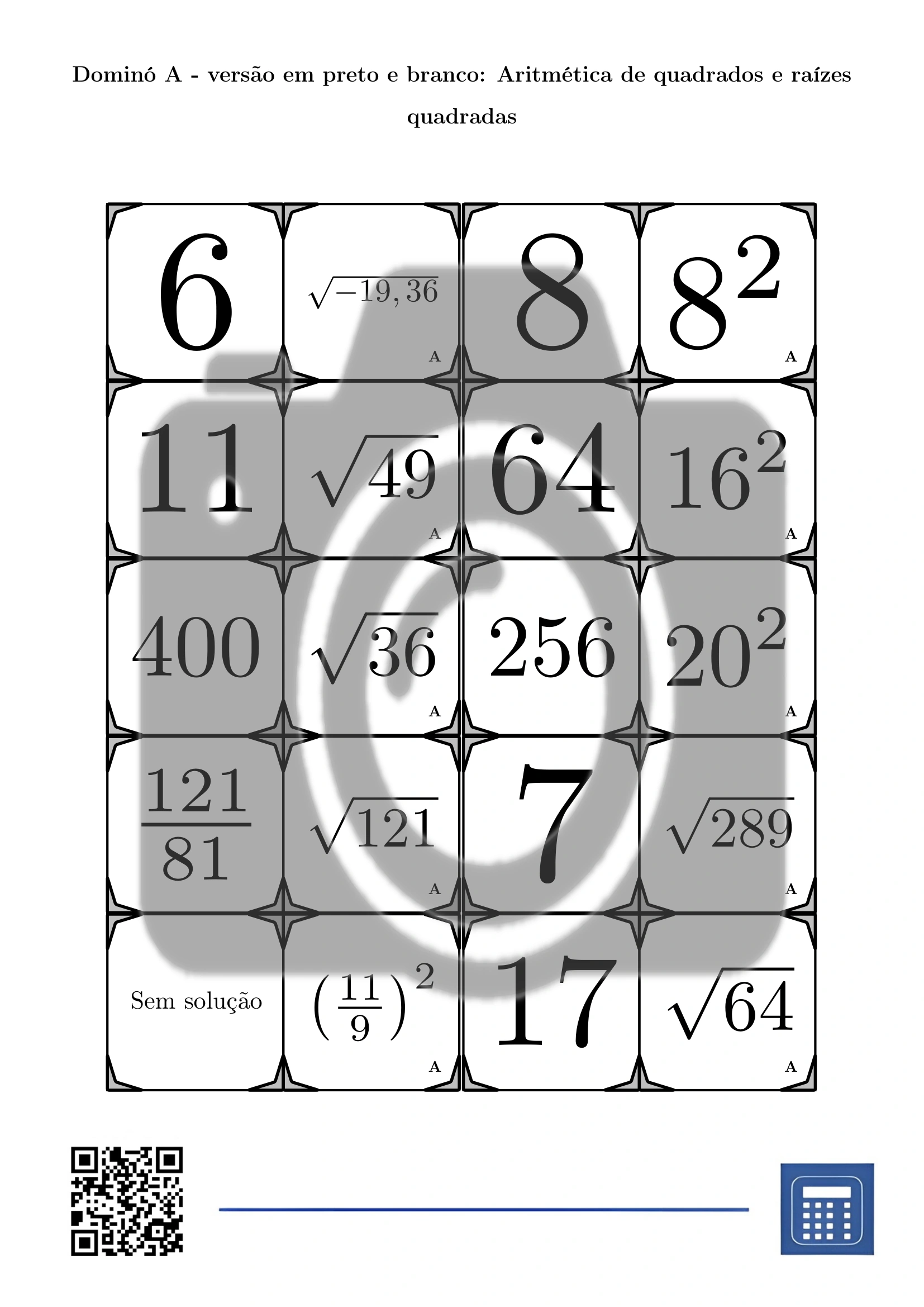 Dominó: Aritmética de quadrados e raízes quadradas - Image 3