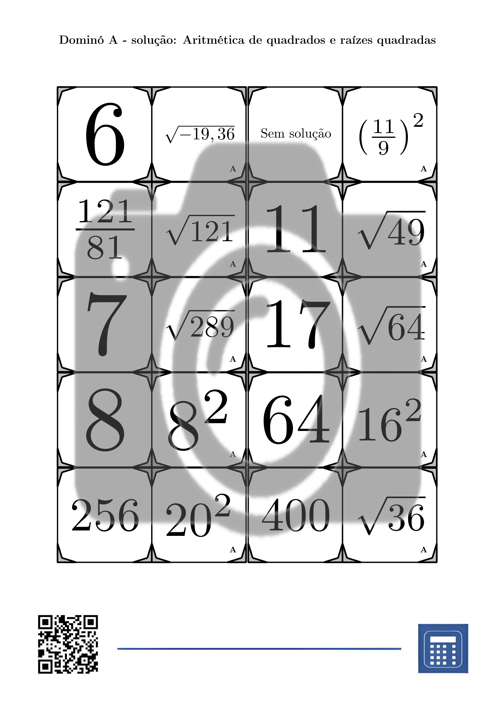 Dominó: Aritmética de quadrados e raízes quadradas - Image 4