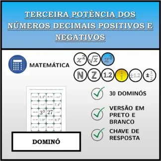 Dominó: Terceira potência dos números decimais positivos e negativos