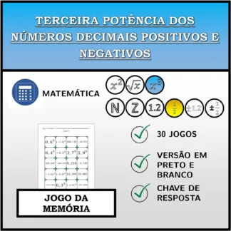 Jogo da memória: Terceira potência dos números decimais positivos e negativos