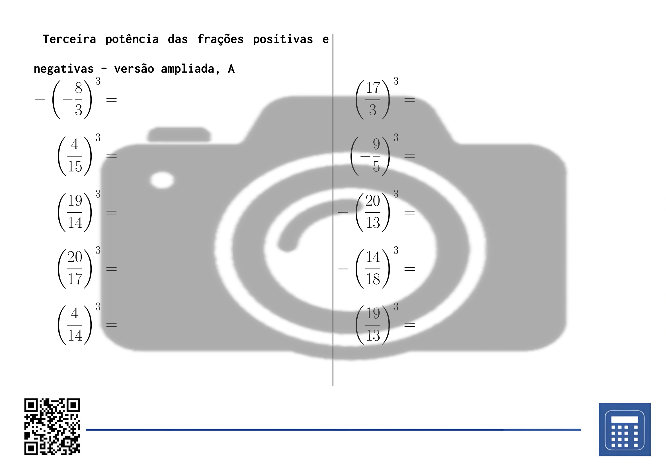 Folha de trabalho: Terceira potência das frações positivas e negativas - Image 3