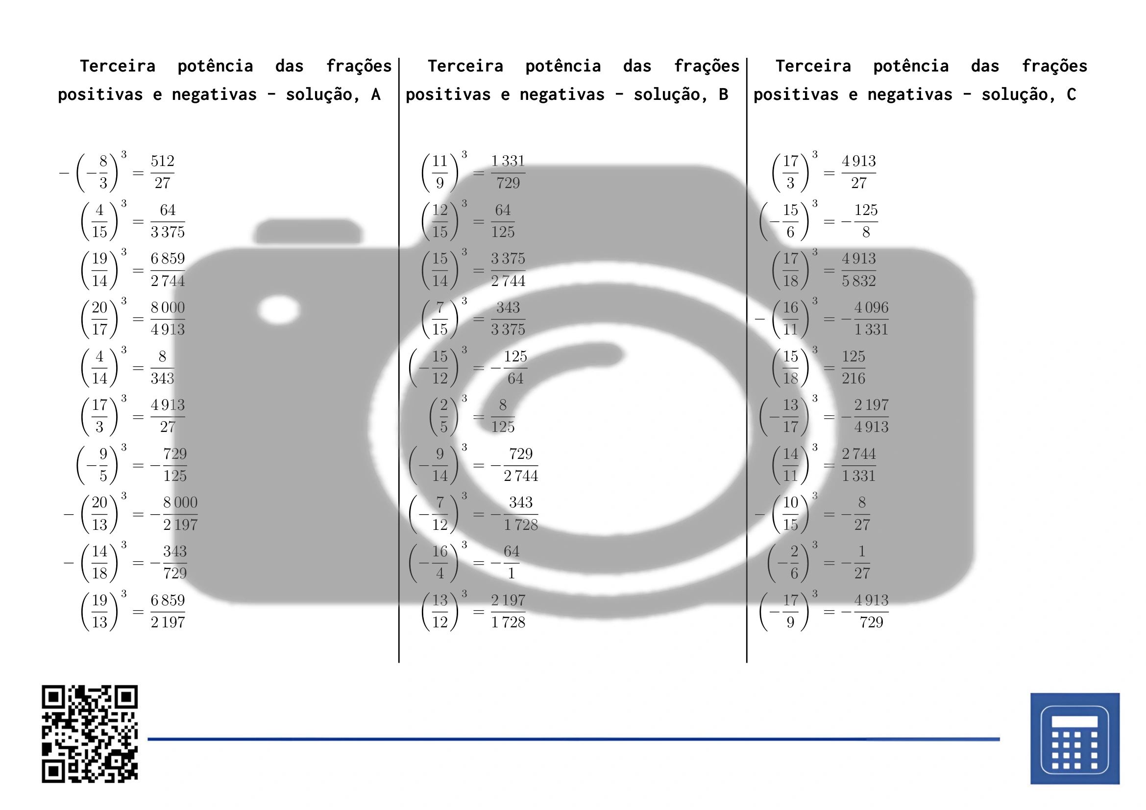 Folha de trabalho: Terceira potência das frações positivas e negativas - Image 4