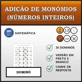 Dominó: Adição de monómios (números inteiros)