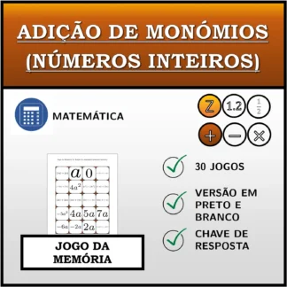 Jogo da memória: Adição de monómios (números inteiros)