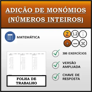 Folha de trabalho: Adição de monómios (números inteiros)