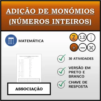 Exercício de associação: Adição de monómios (números inteiros)