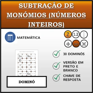 Dominó: Subtração de monómios (números inteiros)