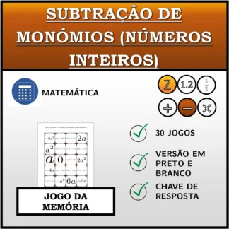 Jogo da memória: Subtração de monómios (números inteiros)