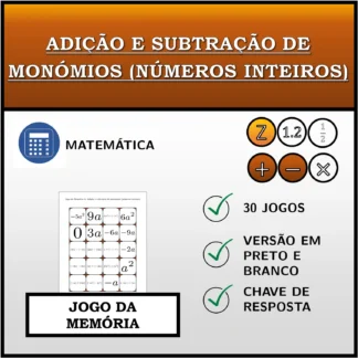 Jogo da memória: Adição e subtração de monómios (números inteiros)