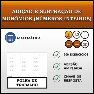 Folha de trabalho: Adição e subtração de monómios (números inteiros)