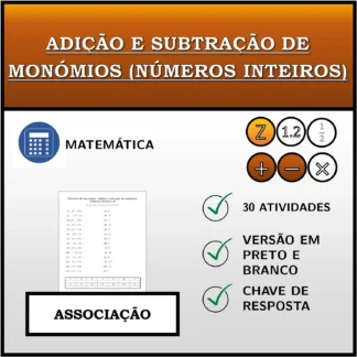Exercício de associação: Adição e subtração de monómios (números inteiros)