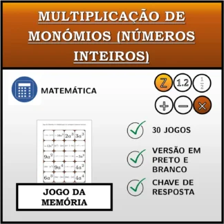 Jogo da memória: Multiplicação de monómios (números inteiros)