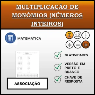 Exercício de associação: Multiplicação de monómios (números inteiros)
