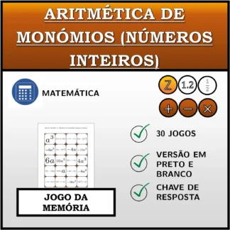 Jogo da memória: Aritmética de monómios (números inteiros)