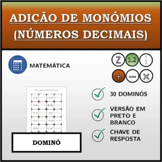 Dominó: Adição de monómios (números decimais)