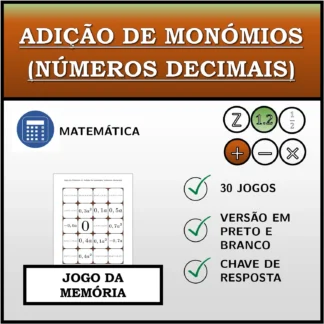 Jogo da memória: Adição de monómios (números decimais)
