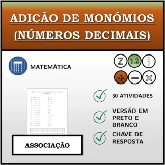 Exercício de associação: Adição de monómios (números decimais)