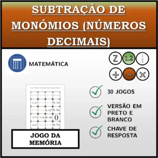Jogo da memória: Subtração de monómios (números decimais)