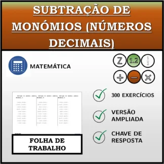 Folha de trabalho: Subtração de monómios (números decimais)