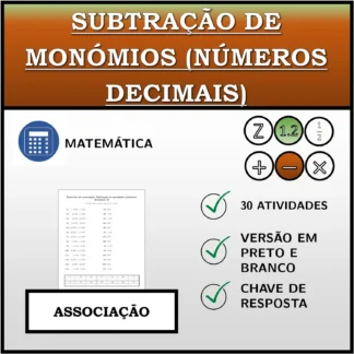 Exercício de associação: Subtração de monómios (números decimais)