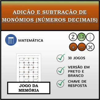 Jogo da memória: Adição e subtração de monómios (números decimais)