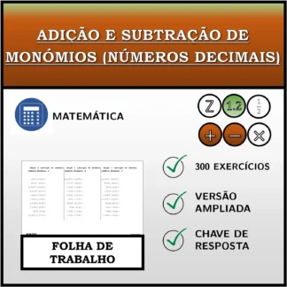 Folha de trabalho: Adição e subtração de monómios (números decimais)