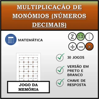 Jogo da memória: Multiplicação de monómios (números decimais)
