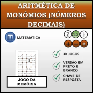 Jogo da memória: Aritmética de monómios (números decimais)