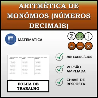 Folha de trabalho: Aritmética de monómios (números decimais)