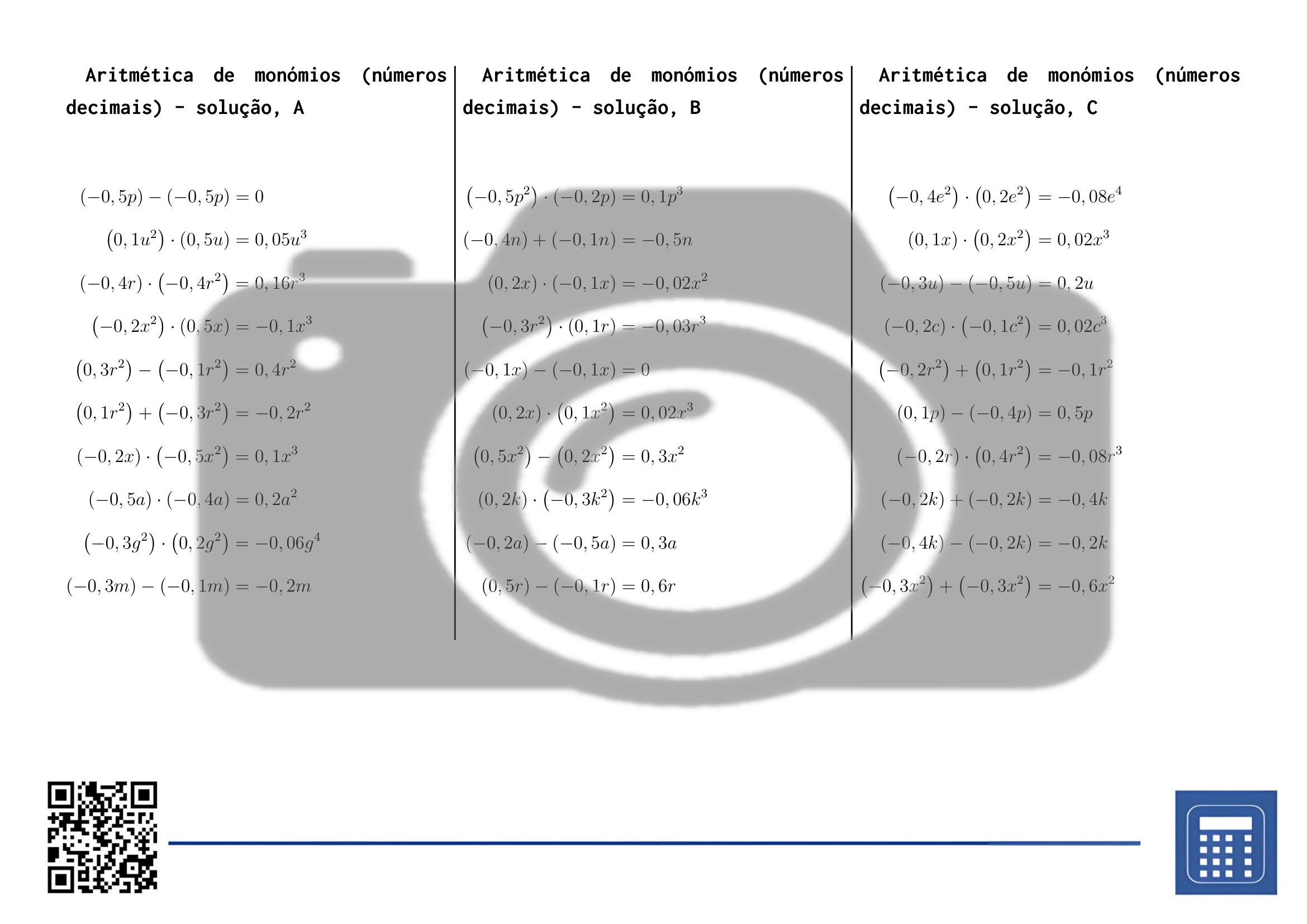 Folha de trabalho: Aritmética de monómios (números decimais) - Image 4