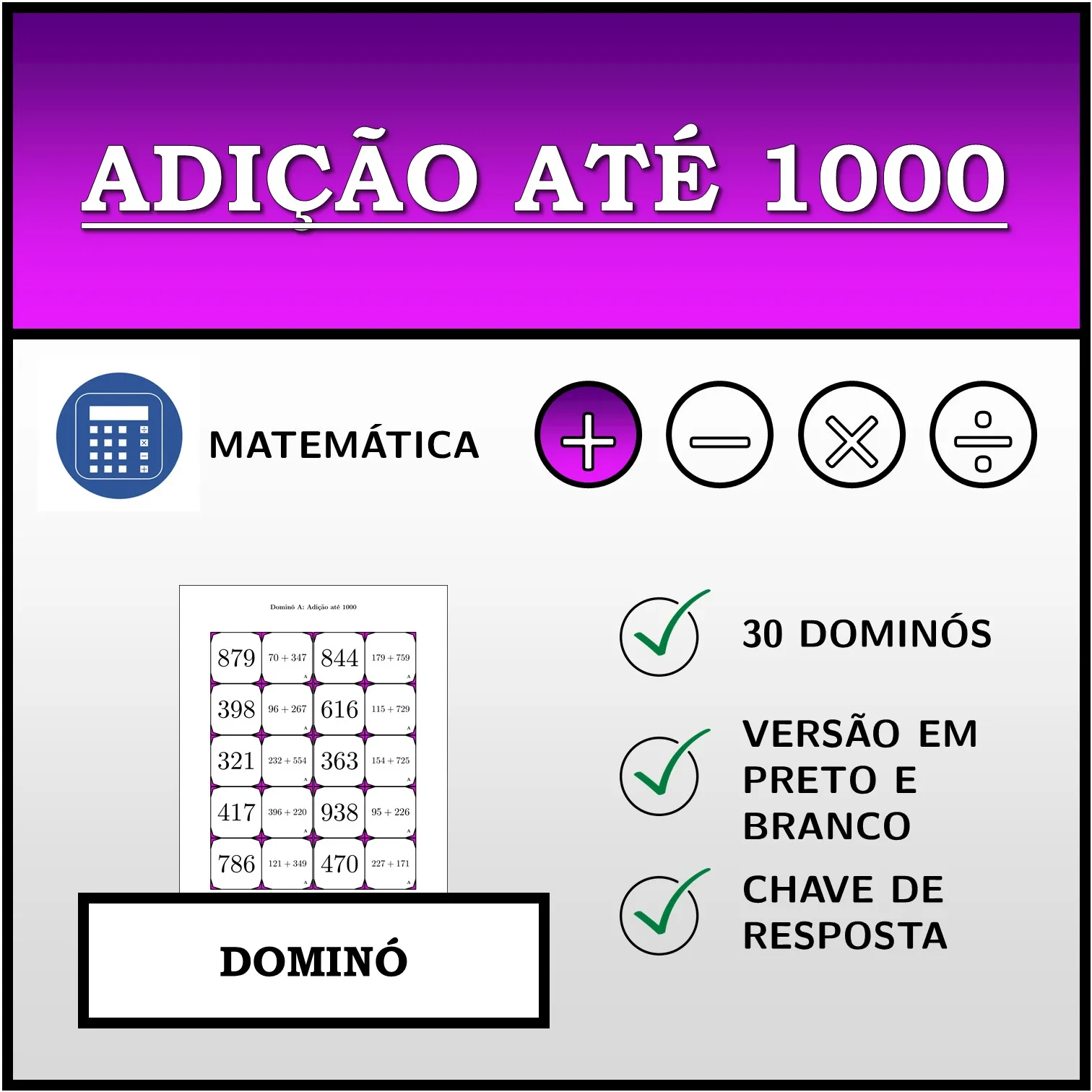 Dominó: Adição até 1000