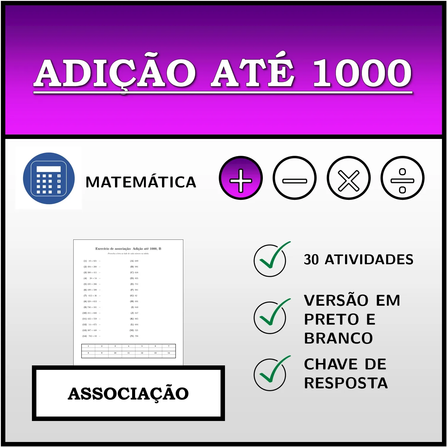 Exercício de associação: Adição até 1000