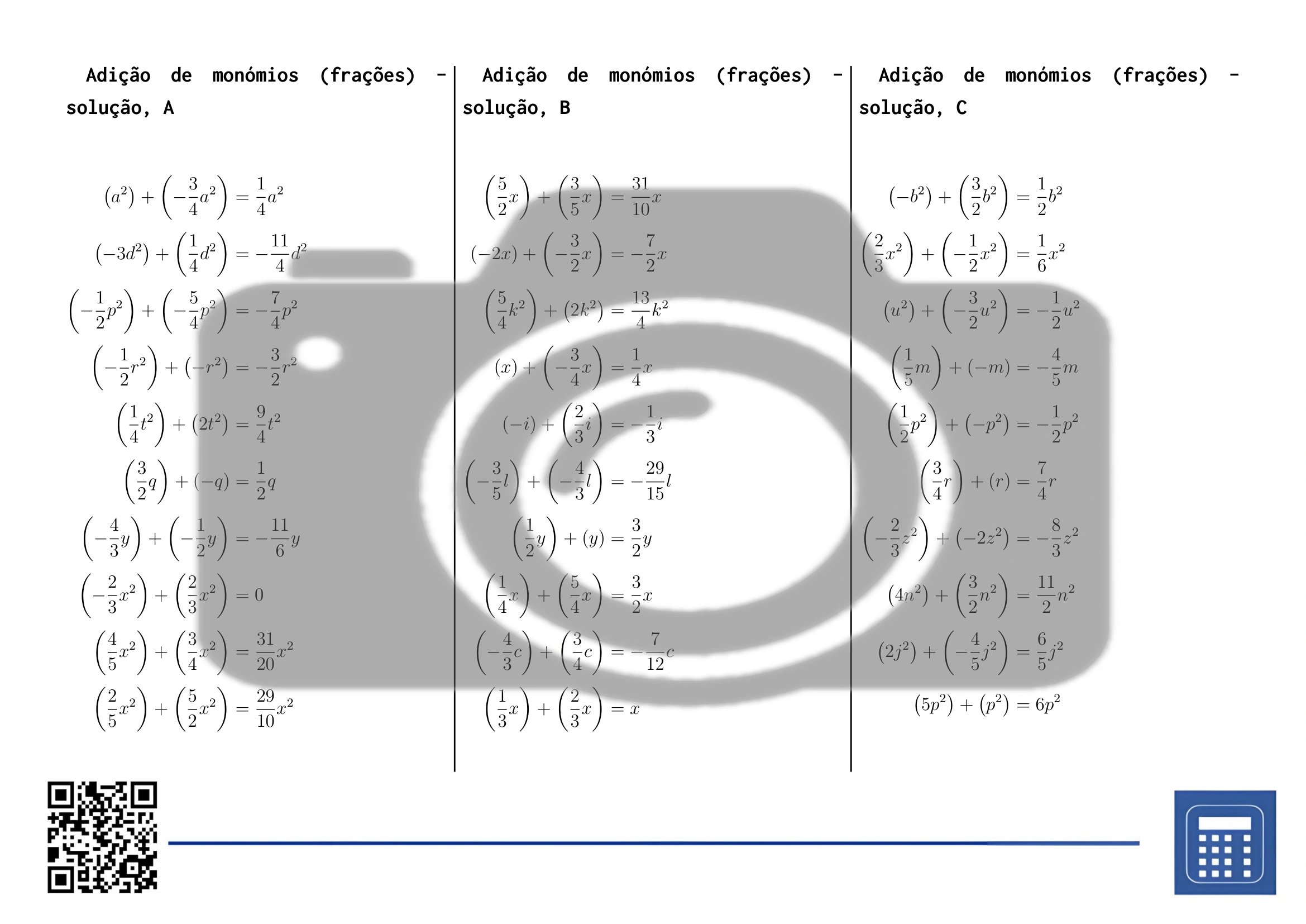 Folha de trabalho: Adição de monómios (frações) - Image 4