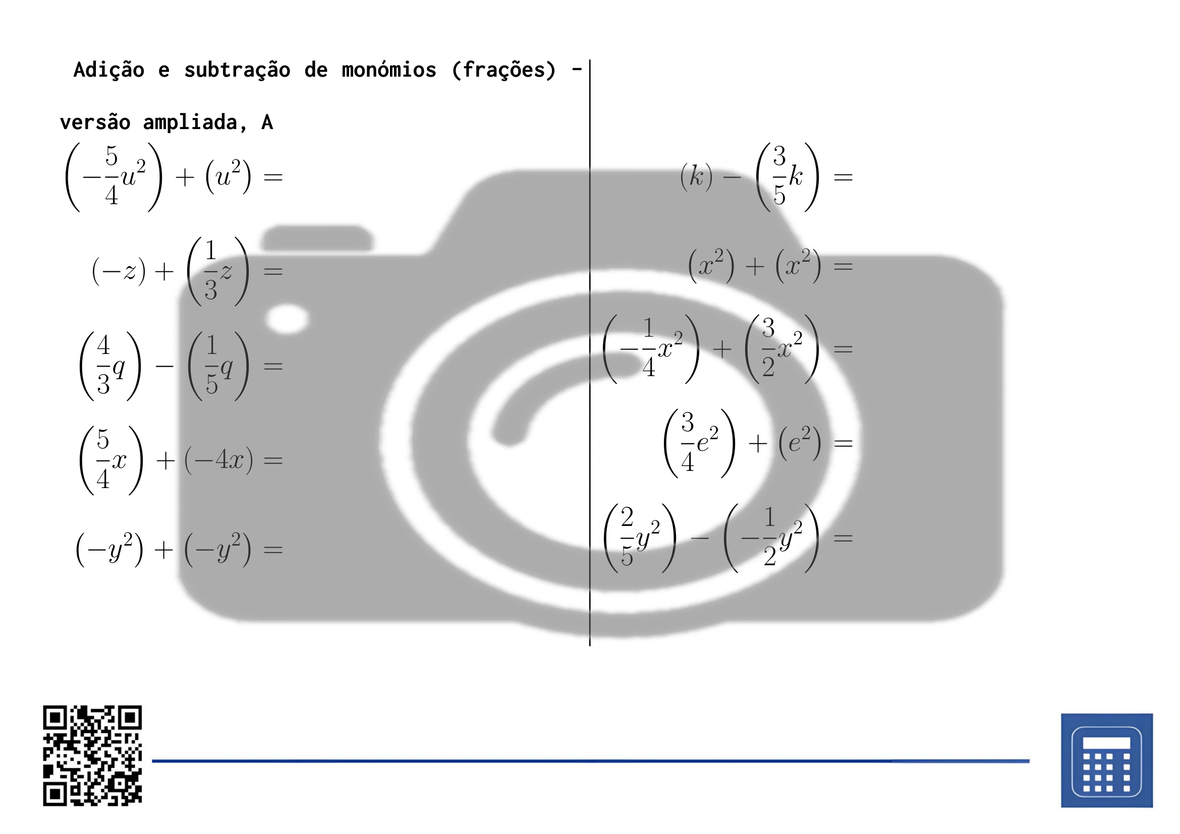 Folha de trabalho: Adição e subtração de monómios (frações) - Image 3