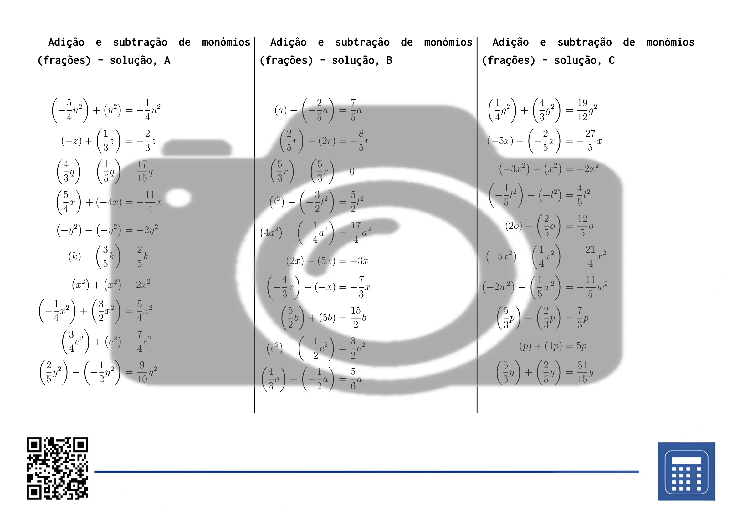 Folha de trabalho: Adição e subtração de monómios (frações) - Image 4