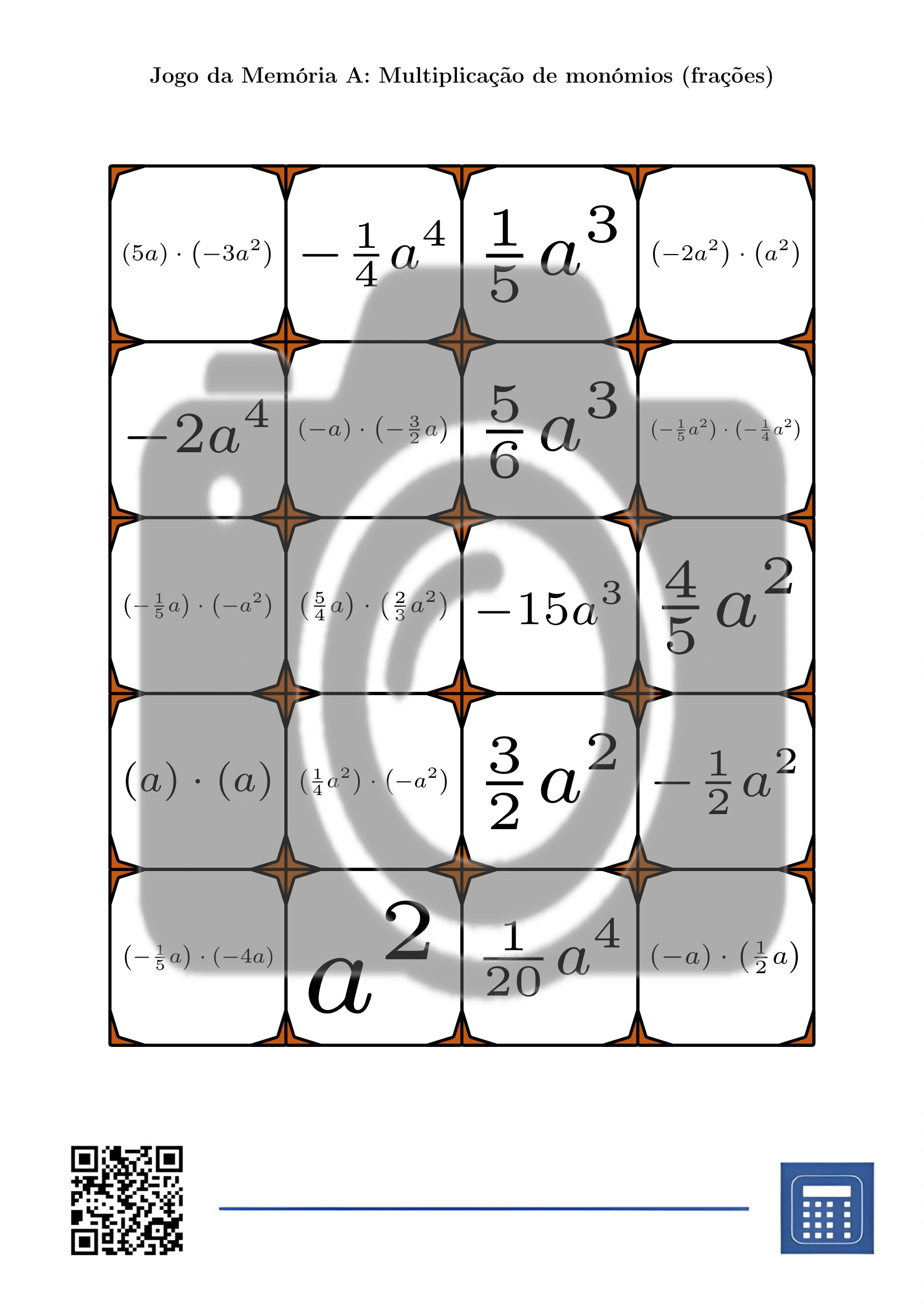 Jogo da memória: Multiplicação de monómios (frações) - Image 2