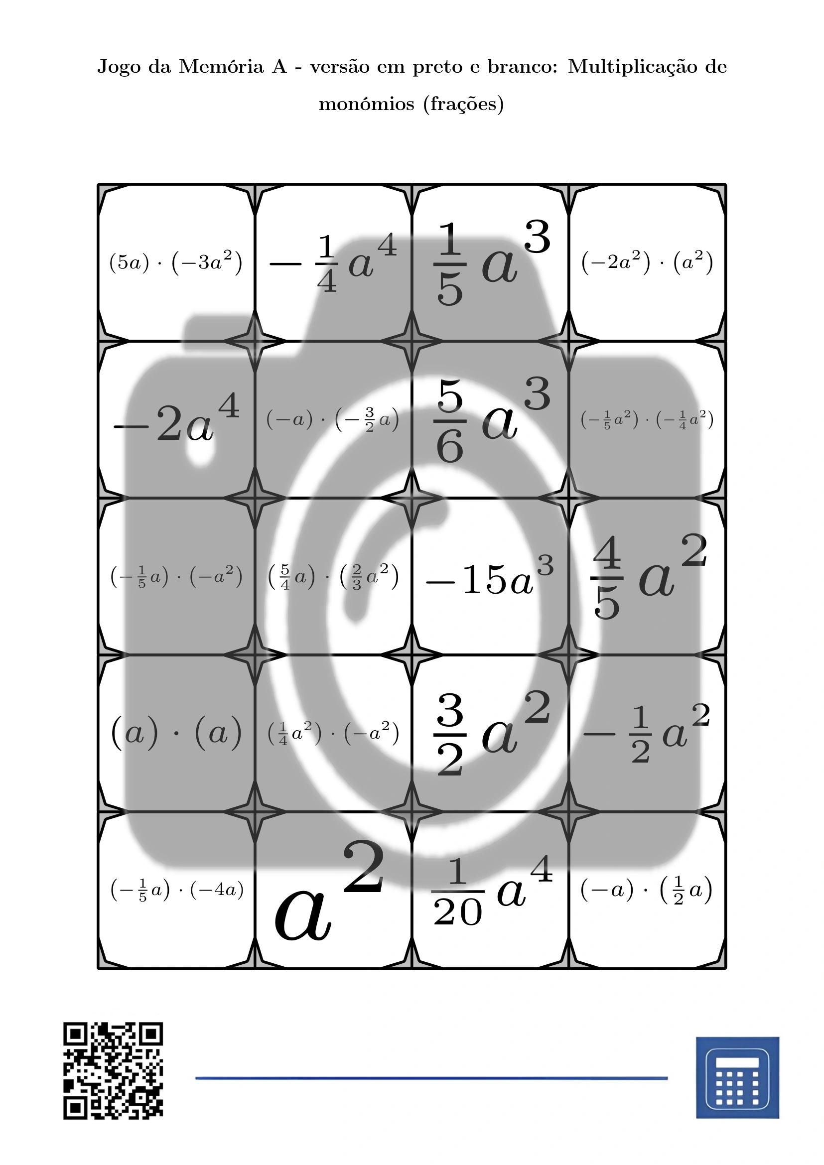 Jogo da memória: Multiplicação de monómios (frações) - Image 3