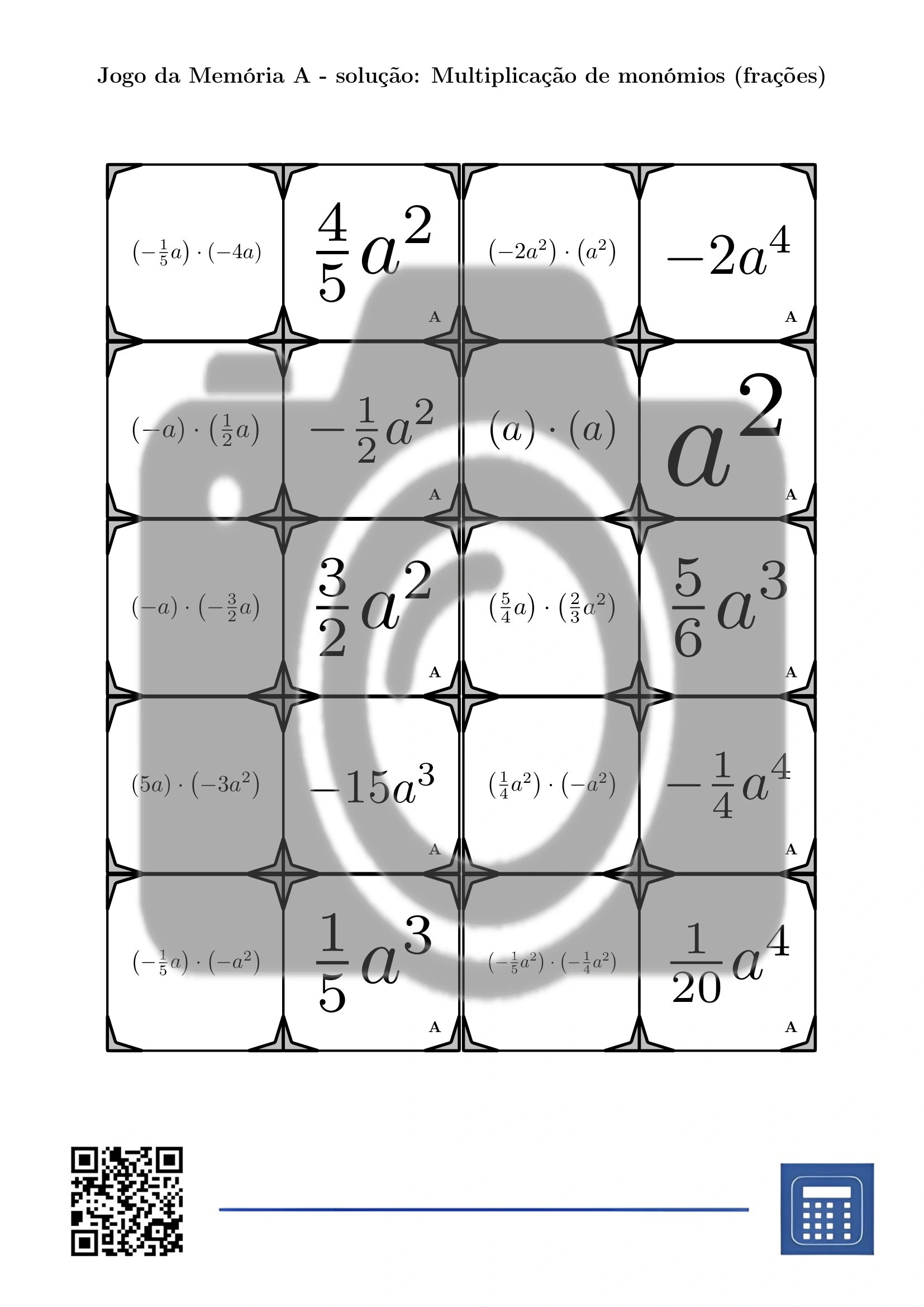 Jogo da memória: Multiplicação de monómios (frações) - Image 4