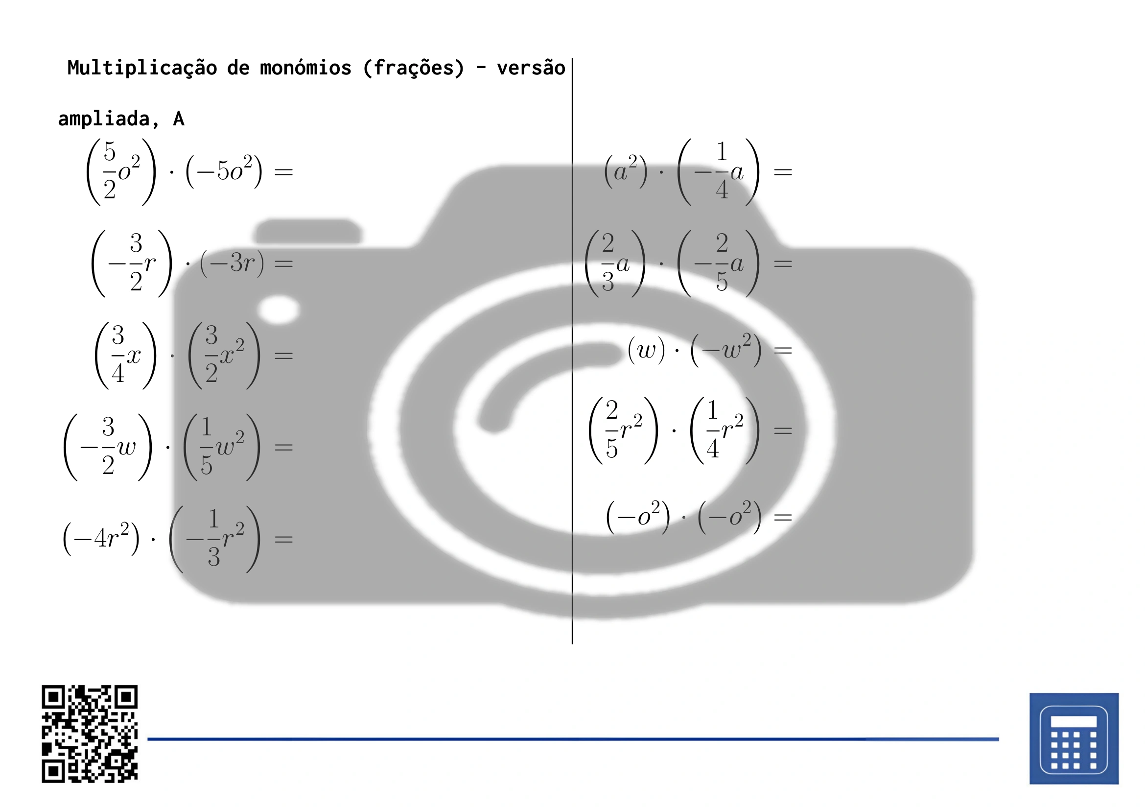 Folha de trabalho: Multiplicação de monómios (frações) - Image 3