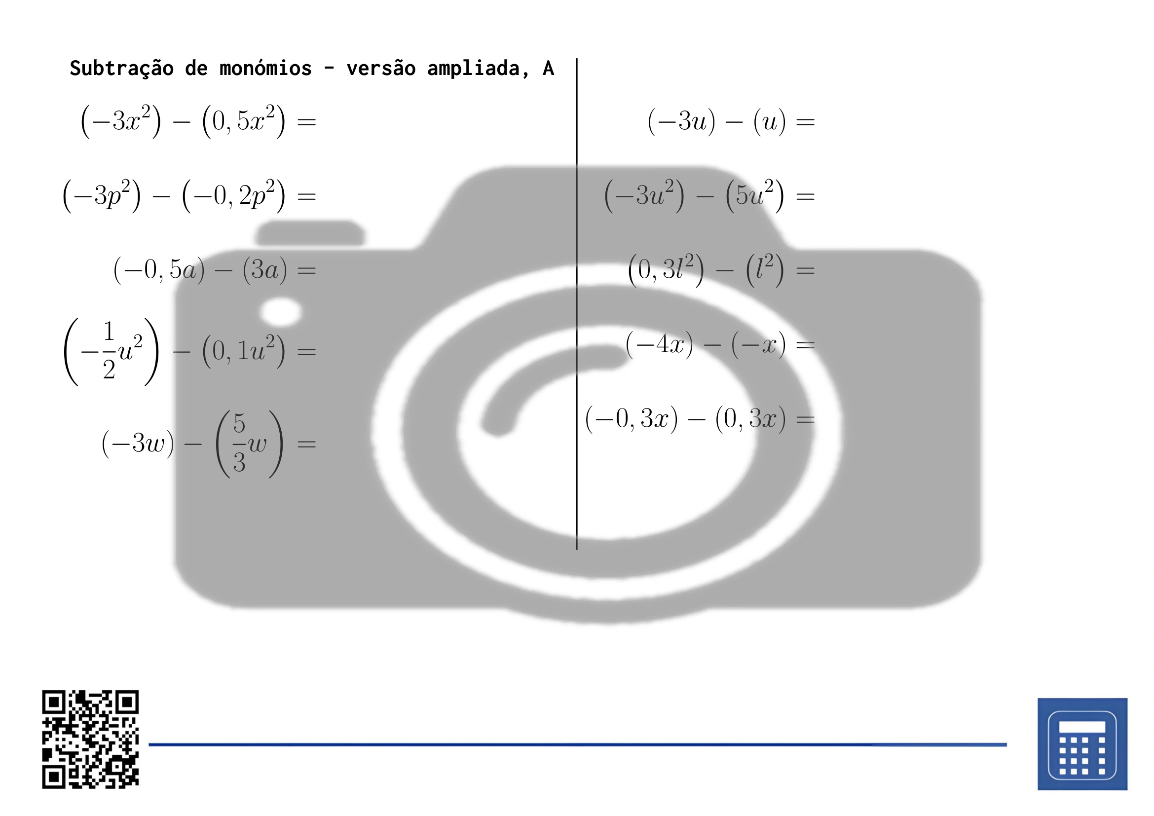 Folha de trabalho: Subtração de monómios - Image 3