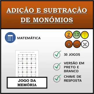 Jogo da memória: Adição e subtração de monómios