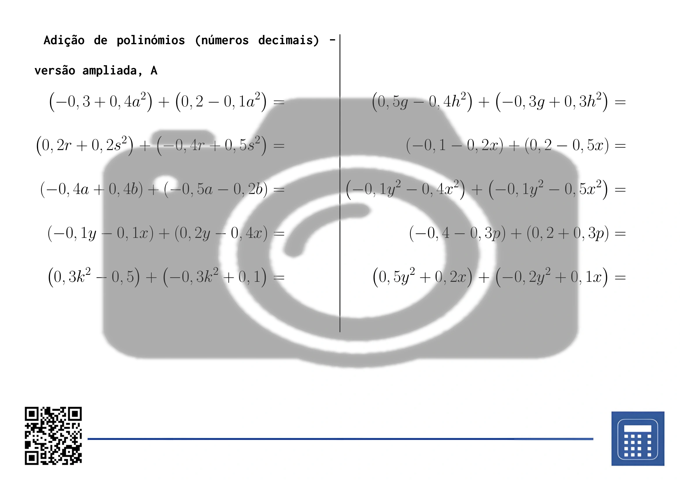 Folha de trabalho: Adição de polinómios (números decimais) - Image 3