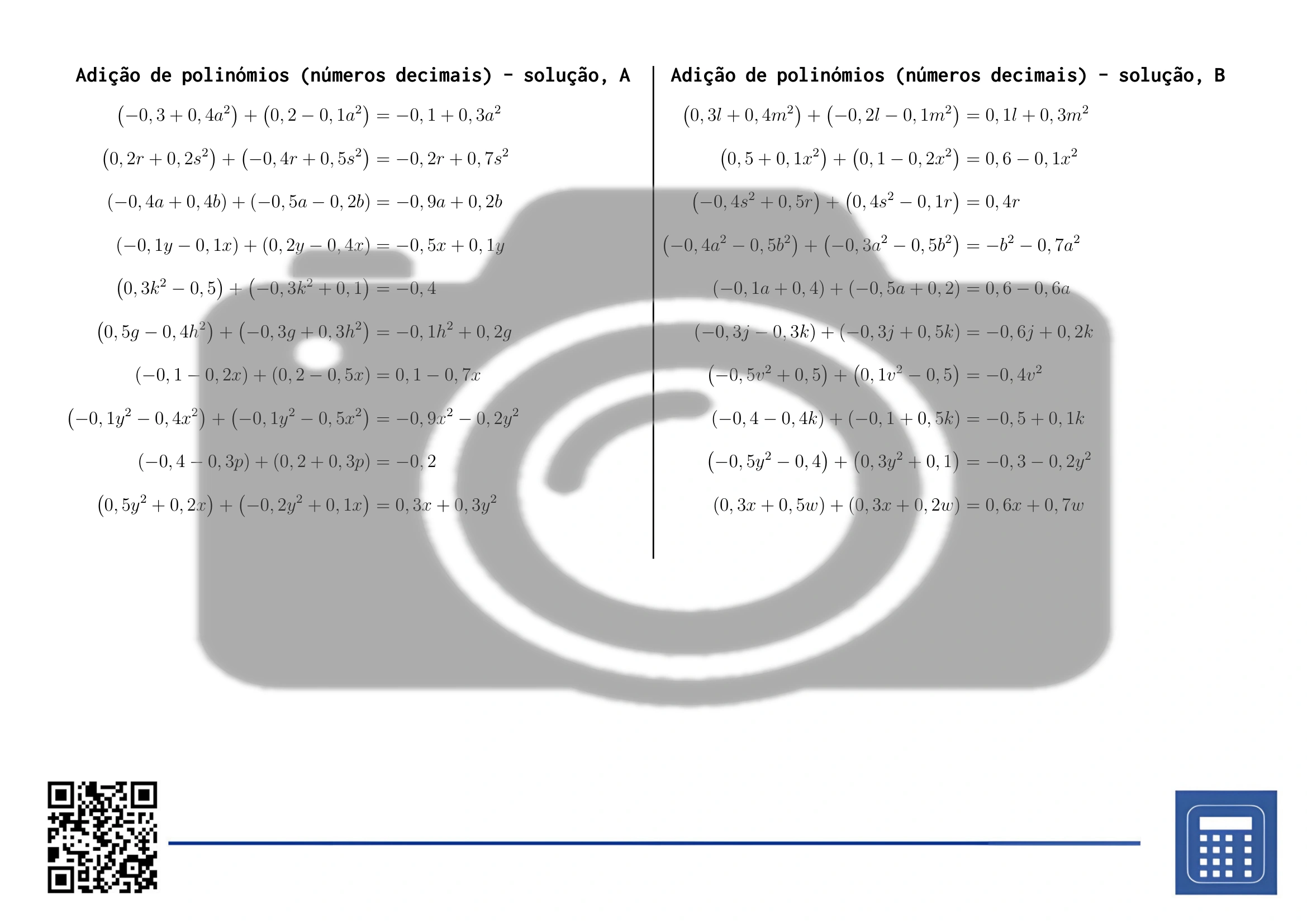 Folha de trabalho: Adição de polinómios (números decimais) - Image 4