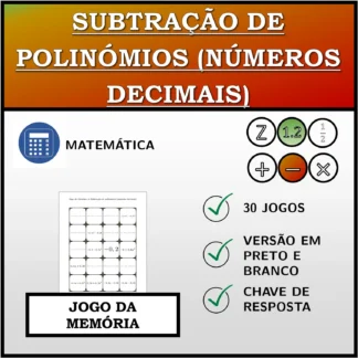 Jogo da memória: Subtração de polinómios (números decimais)