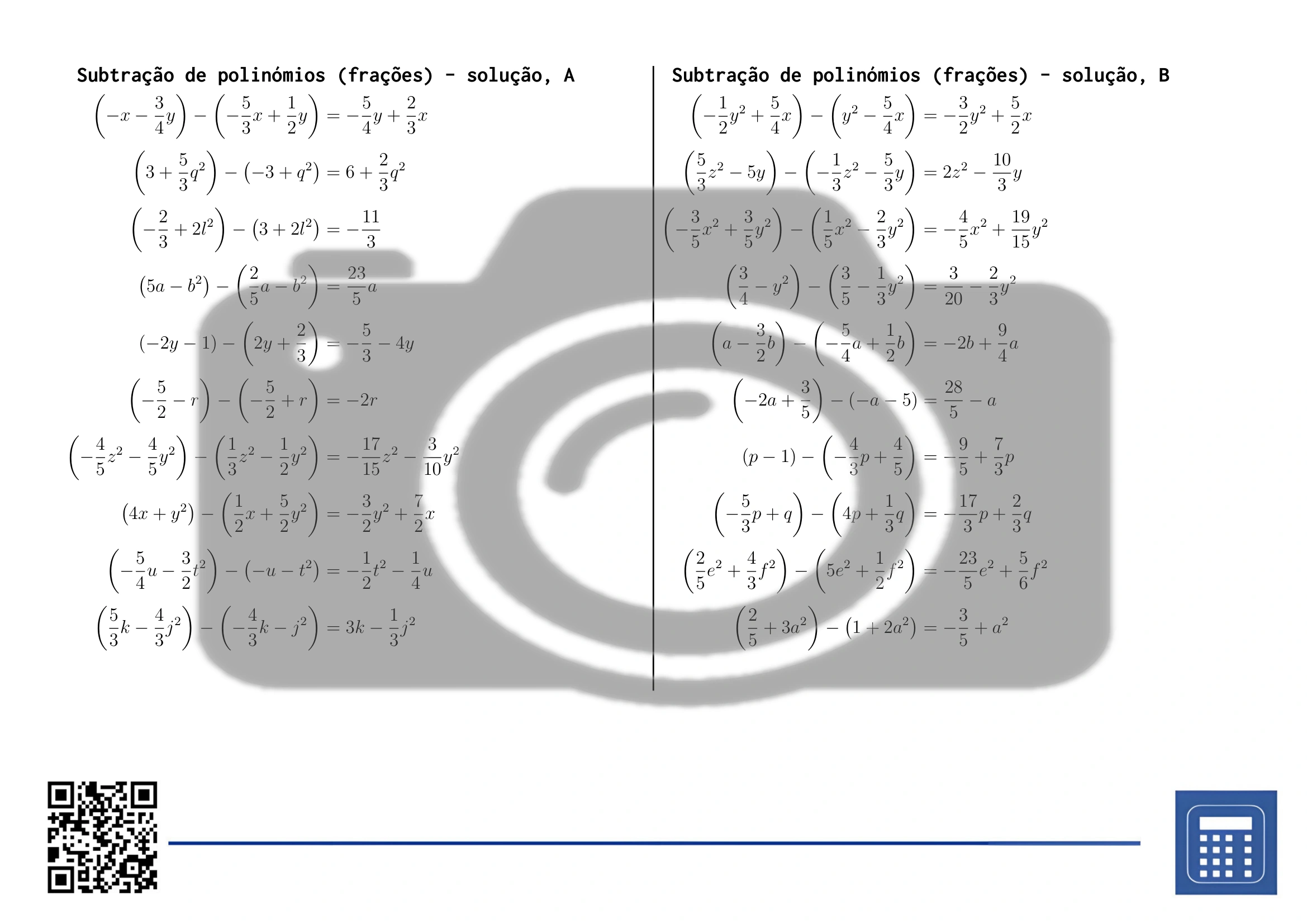 Folha de trabalho: Subtração de polinómios (frações) - Image 4