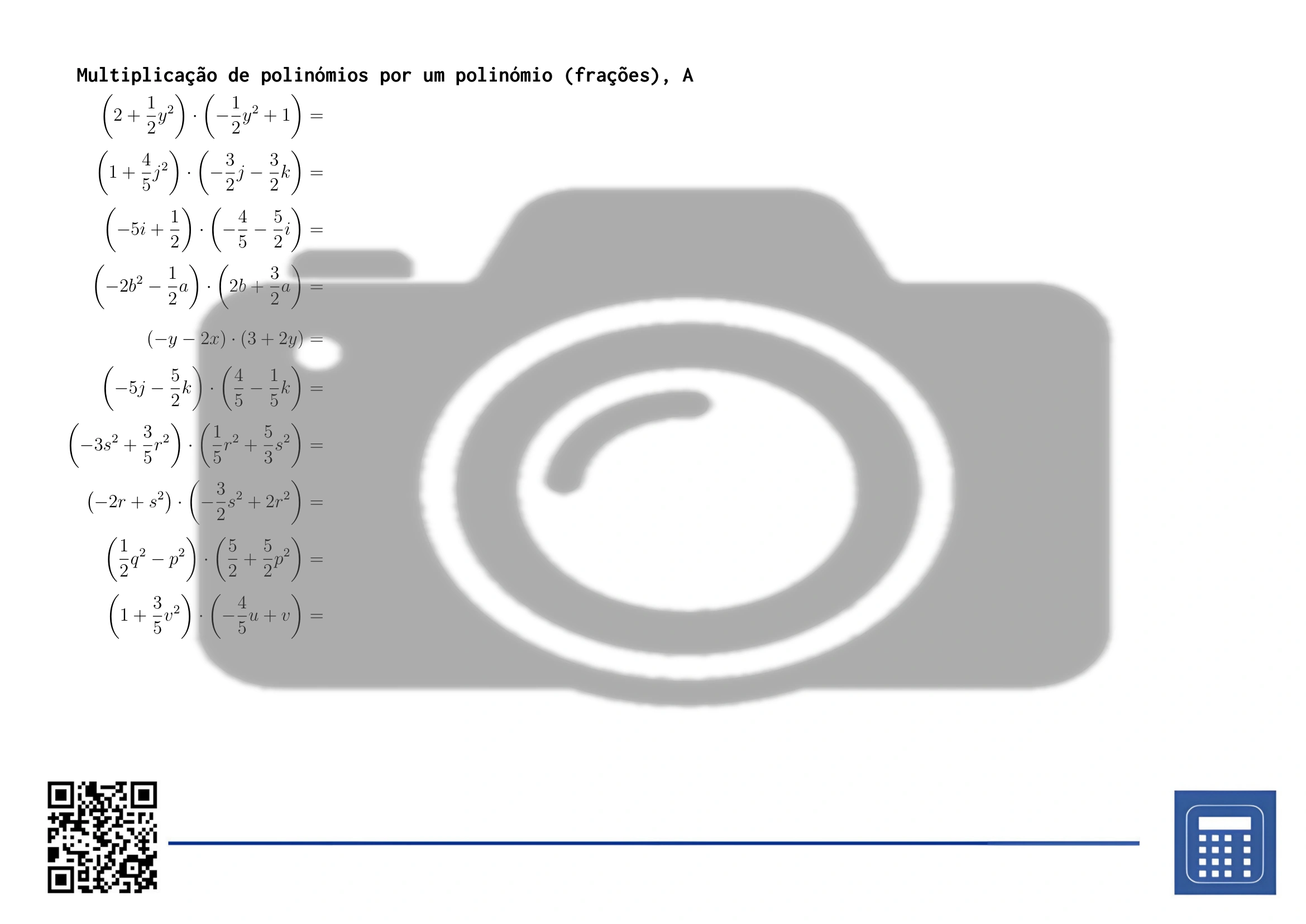 Folha de trabalho: Multiplicação de polinómios por um polinómio (frações) - Image 2