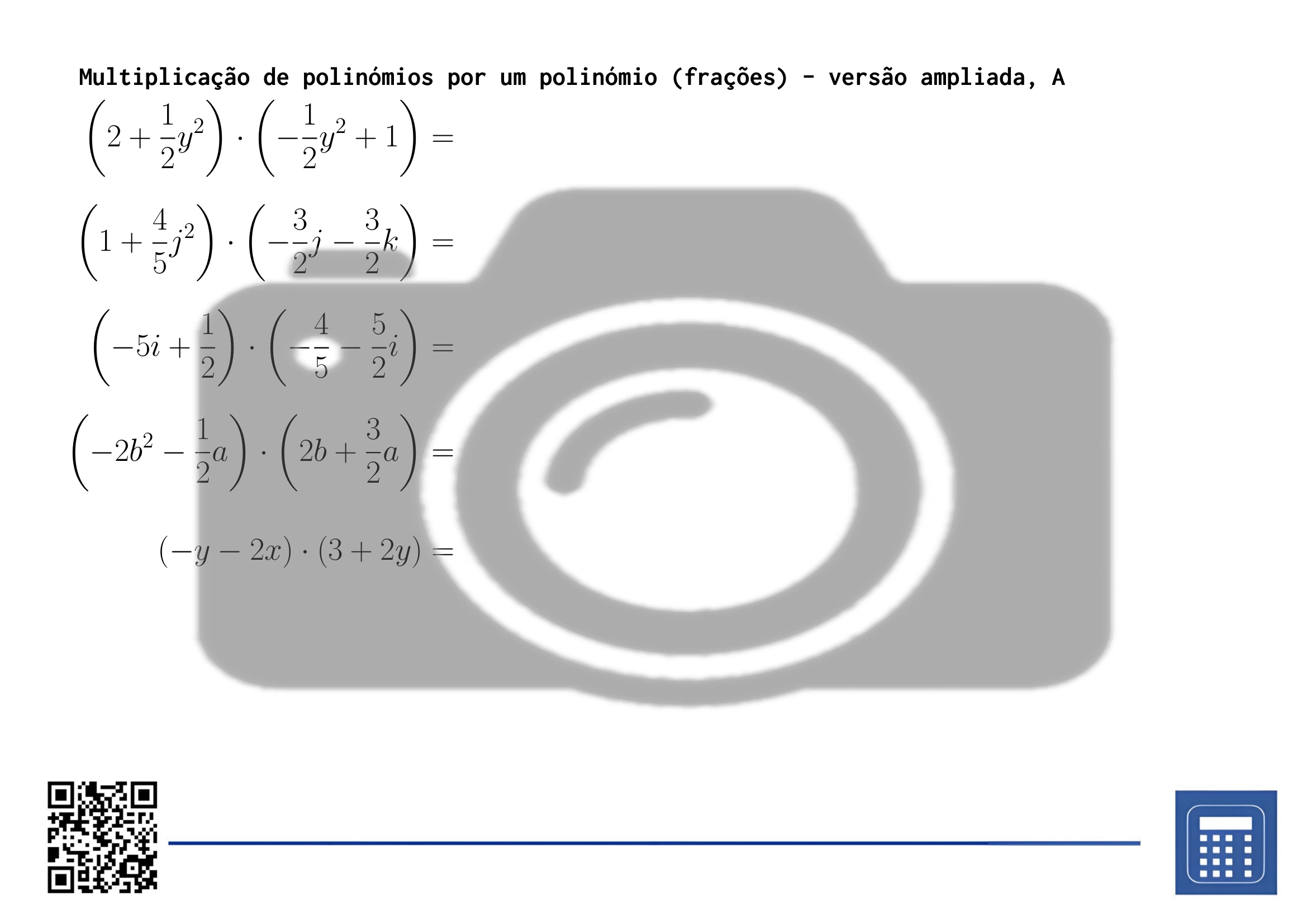 Folha de trabalho: Multiplicação de polinómios por um polinómio (frações) - Image 3
