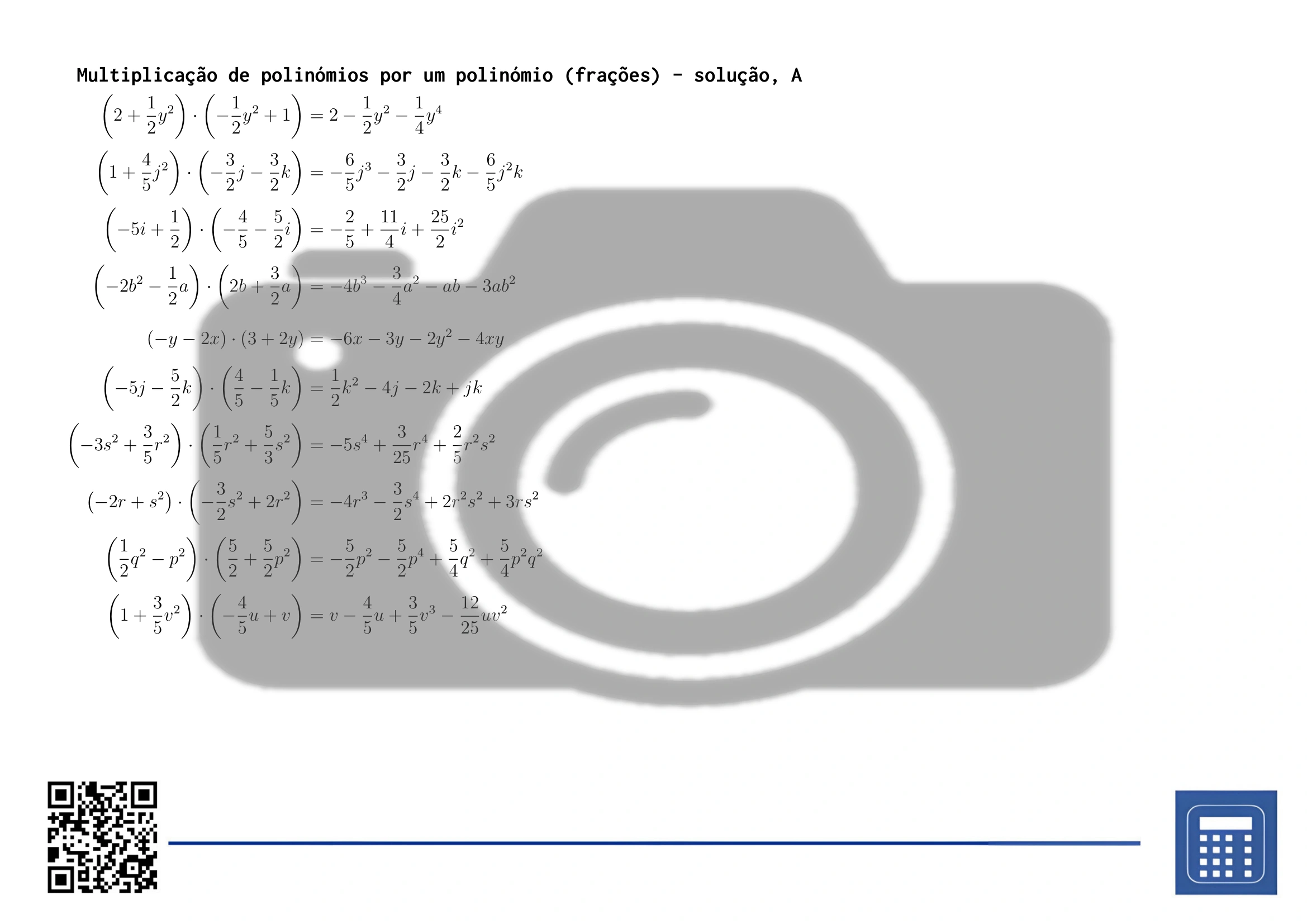 Folha de trabalho: Multiplicação de polinómios por um polinómio (frações) - Image 4