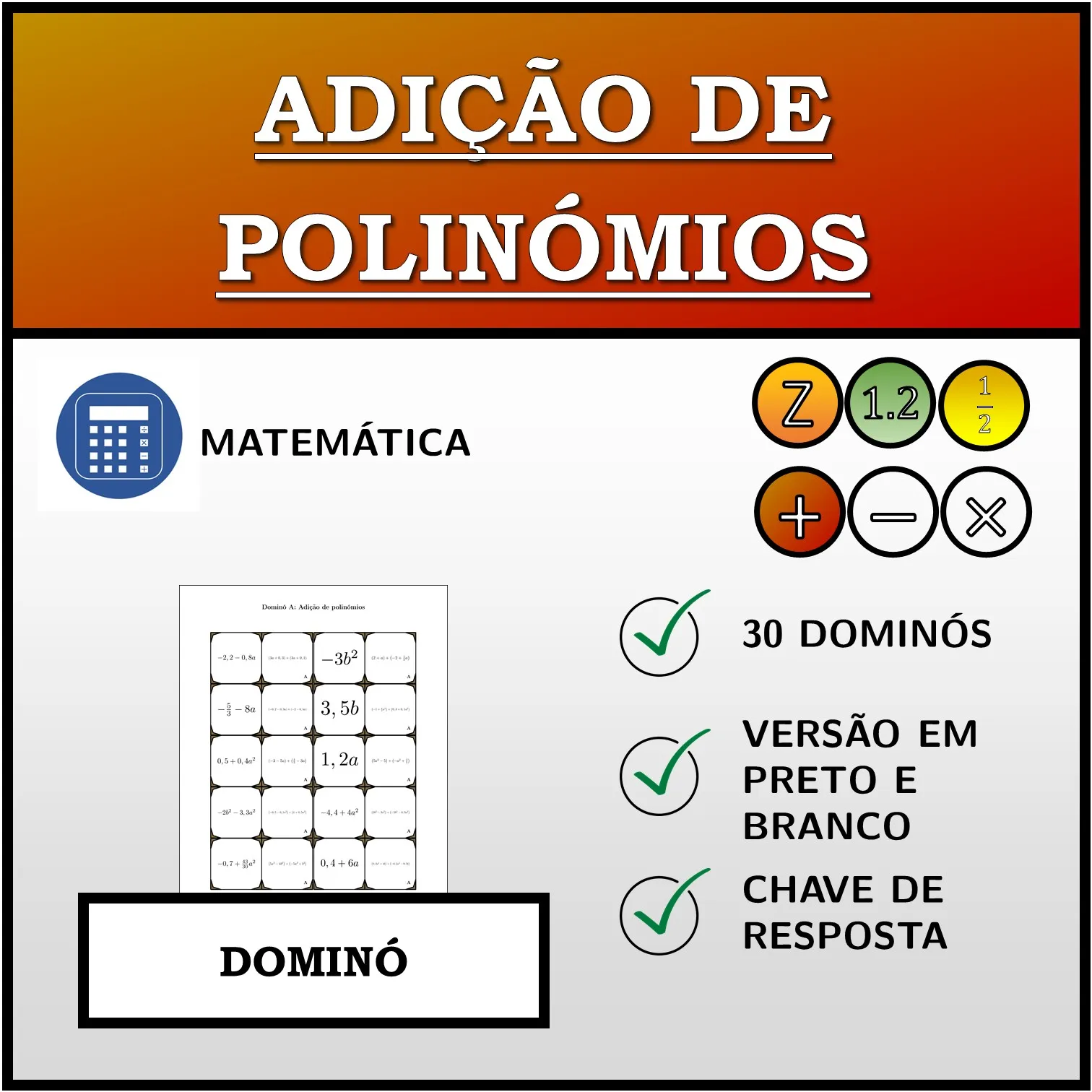 Dominó: Adição de polinómios
